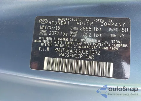 2016 Hyundai Veloster Turbo Rally Edition z USA, uszkodzony, nr VIN KMHTC6AE4GU261082